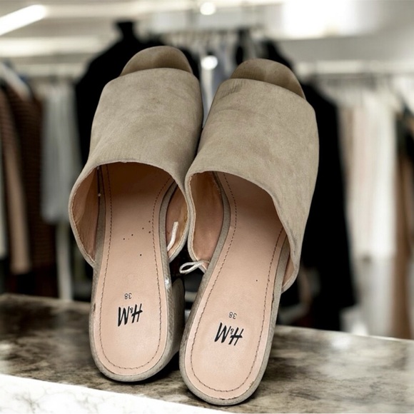 H&M Shoes - H&M Suede Block Heels Mules